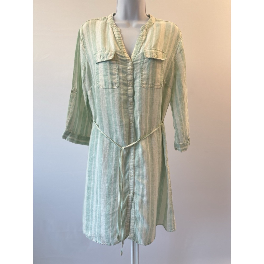Women's Mint Green and Ivory Linen Tunic by Malvin, Sz: L (b23)